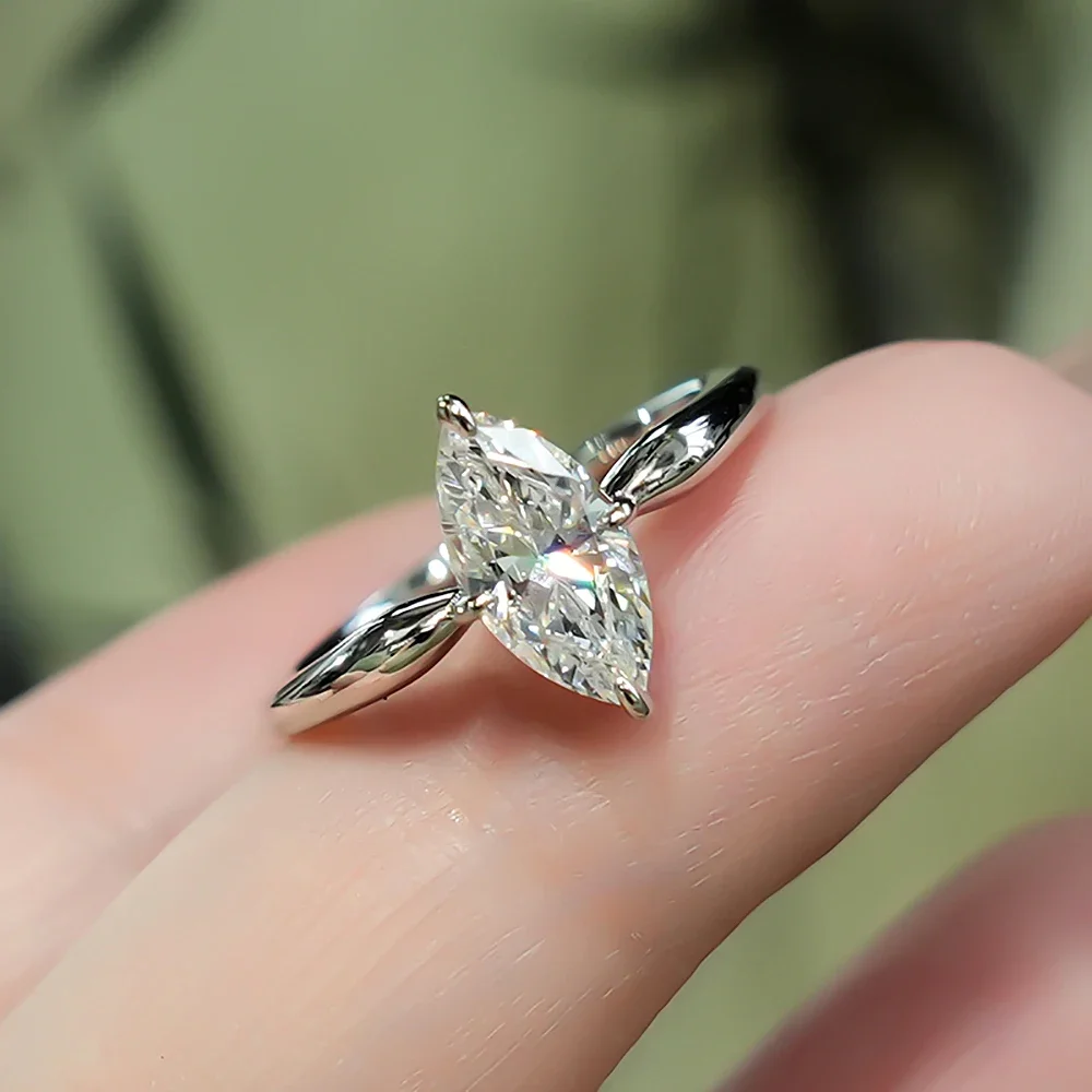 GRA Certified 1/2/3Carat Marquise Cut Moissanite Solitaire Diamond Ring 925 Sterling Silver Engagement Wedding Rings for Women 5