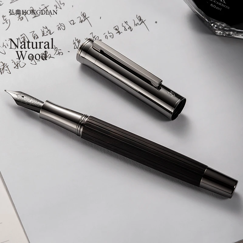 LT Hongdian 1866 wooden Fountain Pen Natural Handmade Pen EF/F Writing Ink Pen For Gift 5