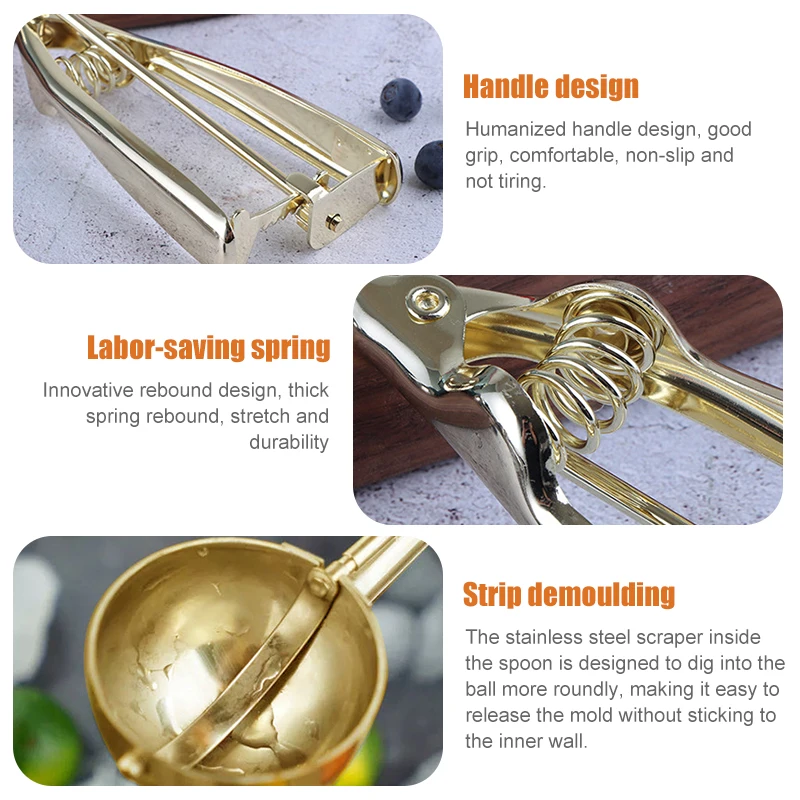 Gold Ice Cream Spoon Stainless Steel Ice Cream Tools Cookie Scoop Icecream Spoon Kitchen Sticks Mashed Potatoes Watermelon 1PCS