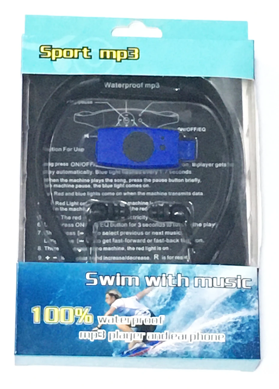 Lecteur MP3 étanche avec écouteurs, écouteurs de Natation étanches IPX8  Lecteur de Musique FM, écouteurs Sport 4 Go Lecteur MP3, pour la Natation,  la