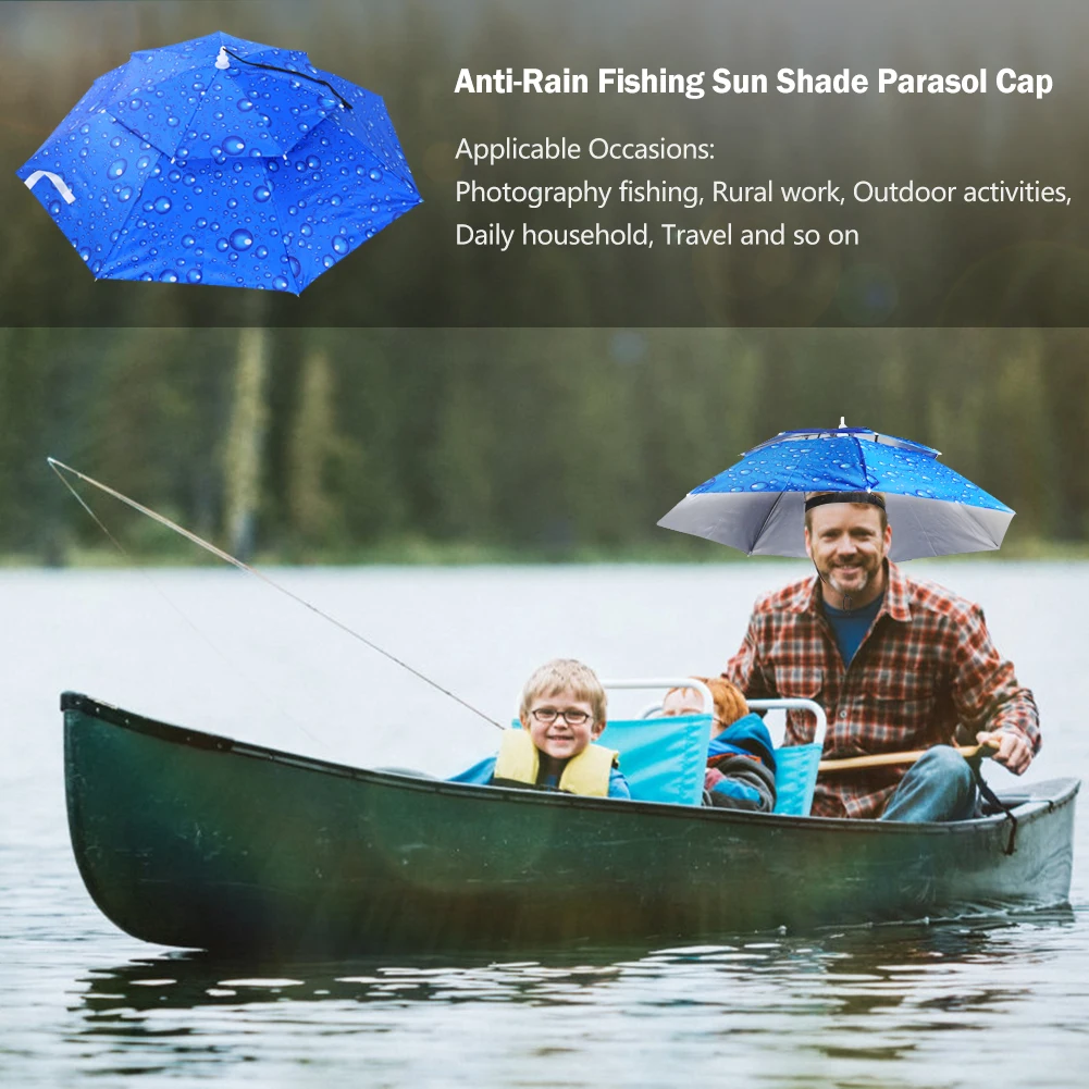 Army Green Foldable Outdoor Umbrella Hat - Waterproof Sun Shade Headwear for Camping, Fishing, and Beach Activities