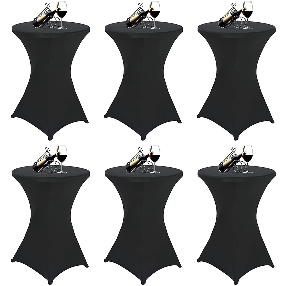 

6 Pack Cocktail Spandex Stretch Square Corners Tablecloth 32"x43" Black Spandex Cocktail Table Cover Fitted High Top Round Tab