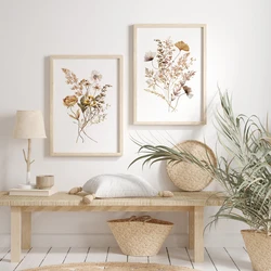 Boho Botanical Floral Watercolor Canvas Art Print Set - Unframed Wall Décor - 50x70cm - unframed (VA423 - CD - 2pcs)