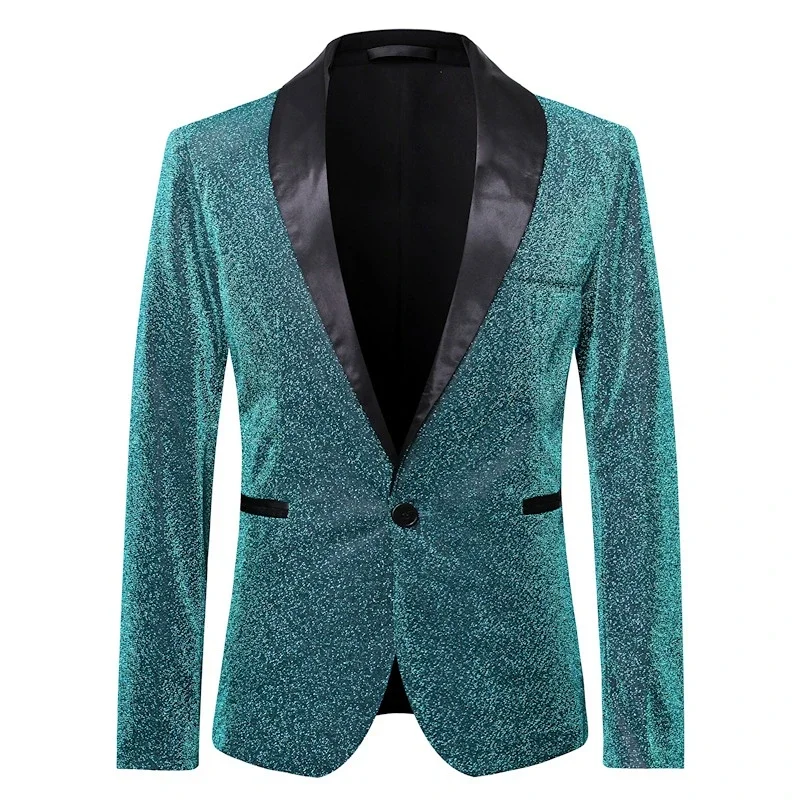 

Glitter Blazer Men Silk Sparkle Mens Dress Blazers Men Club Blazer Stage Blazers Mens Tuxedo Clothes Performer Suit Hombre Green