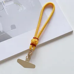 Custom Hand - Woven Mobile Phone Charm with Metal Rotating Lanyard - Polyester / Nylon (Yellow / Gold)