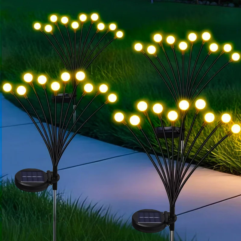 야외 태양광 LED 반딧불이 조명 방수 흔들림 잔디 램프 정원 경로 잔디밭 파티 웨딩 장식용