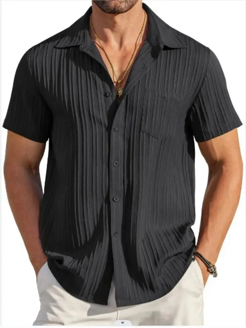 2024 Spring/Summer explosive fashion summer explosive men's fashion striped casual beach shirt Short sleeve lapel urban shirt to 2