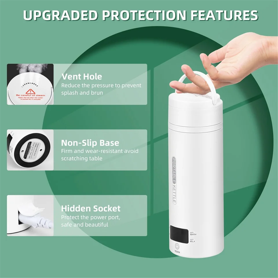 Chaleira Elétrica Portátil Mini - USB 473ml Com 4 Temperaturas Aço Inox