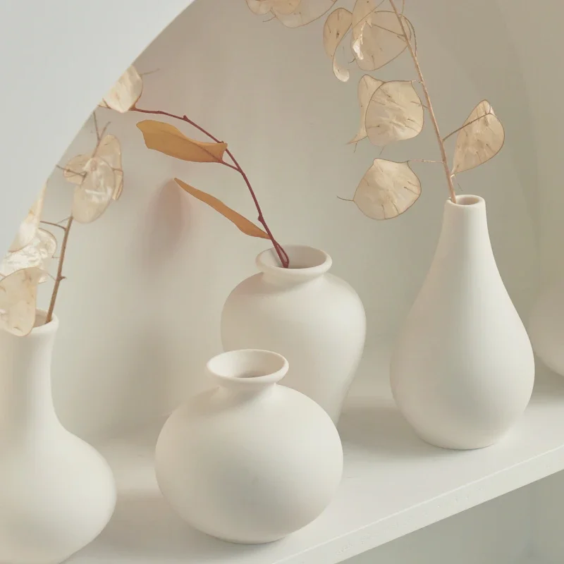 White Ceramic Vase Set 5 Mini Vases Nordic Vases Small Vases Bud Vase Living Room Porch Home Decoration Ornament Gift Home Decor 2