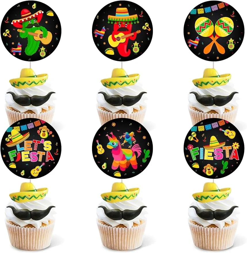 

Kreatow 24Pcs Mexico Carnival Theme Universal Small Cake Card Set for Single Sale,for Birthday Bridal Shower Party Supplies