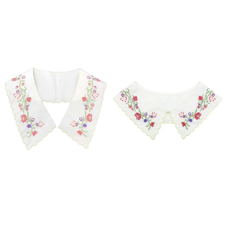

Women Colorful Flower Embroidery Fake Collar Button Front Decorative Shawl Scarf Dropship