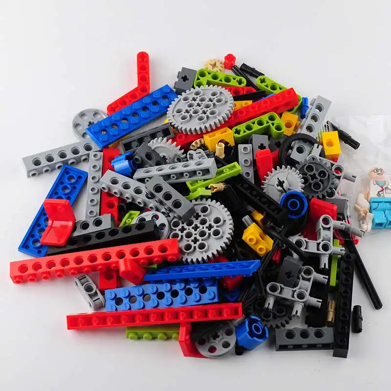 182pcs MOC Technical Set Gear Rack Push Rod Parts Curved Carrier Perforated Bricks Wheel Shaft Tire for legoeds Power Functions