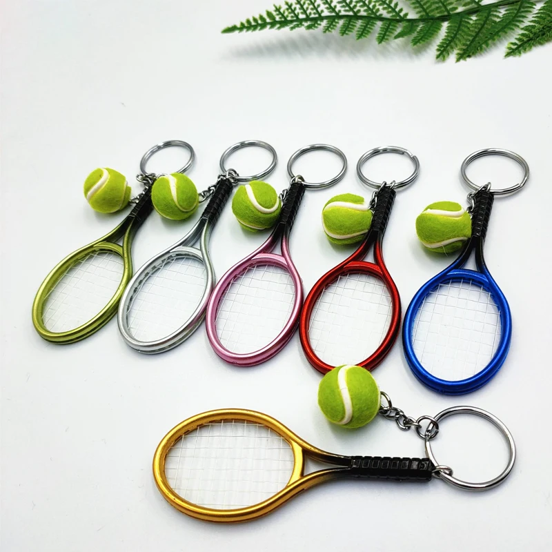 Tennis Keychain Alloy Tennis Raclet Ball Split Ring Keychain For Sport Lovers Team Sports Bag Chain Pendant