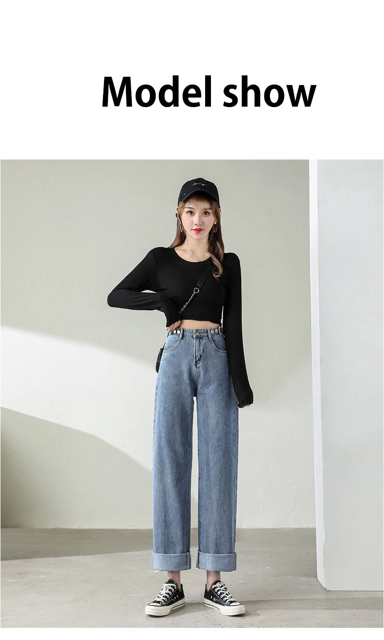 High Waist Jeans Women Metal Jeans Buttons Y2k Trousers for Girls Pants Women's Jeans High Waist Long Metal Buttons Loose Traf jeans pant