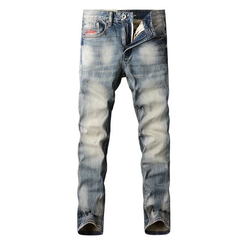 Newly Designer Fashion Men Jeans Retro Blue Elastic Slim Fit Ripped Jeans Men Vintage Trousers Casual Cotton Denim Pants Hombre