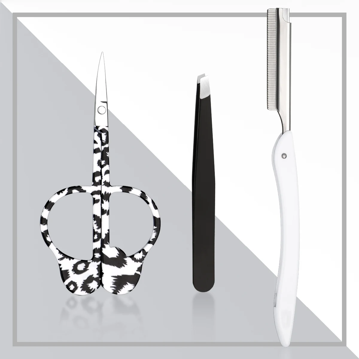 3pcs stainless steel eyebrow scissors, equipped with scissors, eyebrow trimmer and tweezers, create exquisite eyebrows.