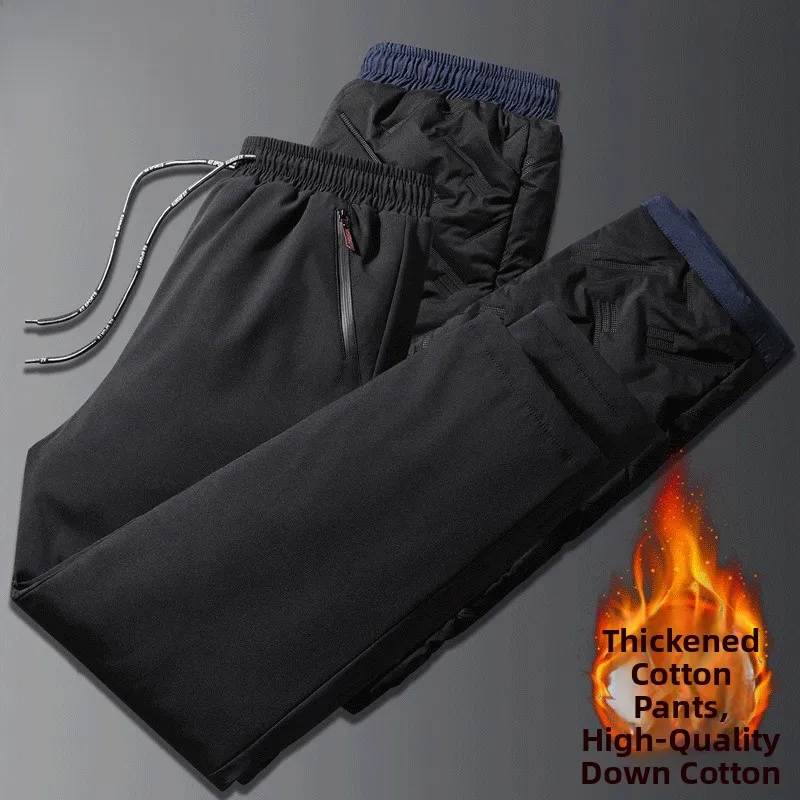 TUCANO Men's Winter Thiened down Cotton Pants Fce Lined Warm Windproof Outdoor Cold Resistant Straight Leg Trousers