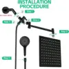 Hand-held spray combination and adjustable extension arm / 3-way flow regulator/shower system, high pressure rain hose 5