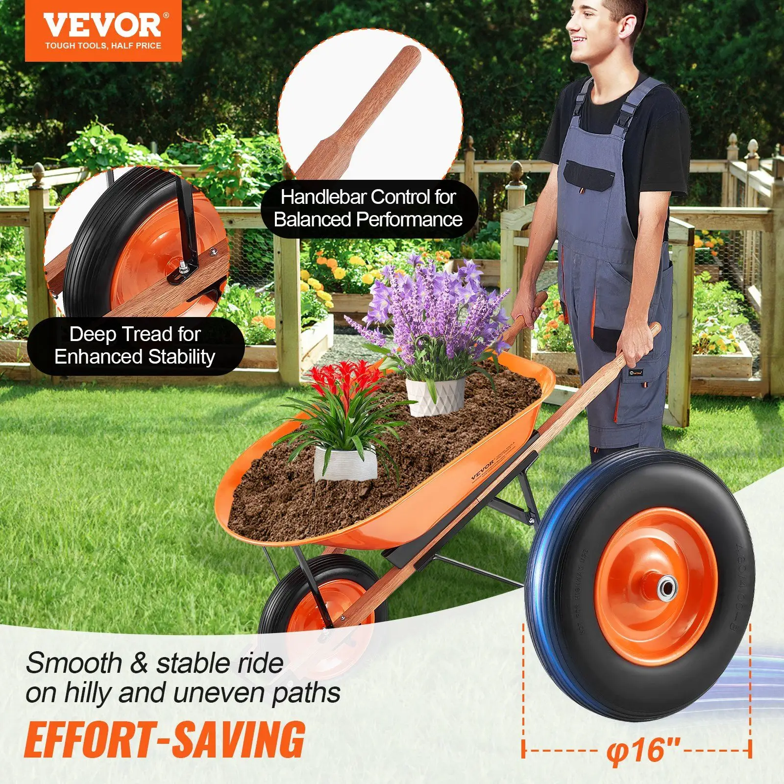 Wheelbarrow Cart One Wheel Garden Dump Cart 330 lbs Yard Utility