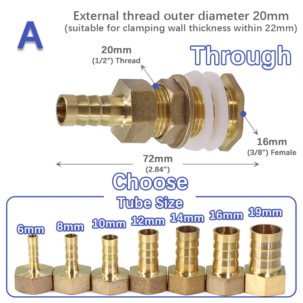 Brass Water Tank Joint with Hose Adapter and Double Sealing Washer