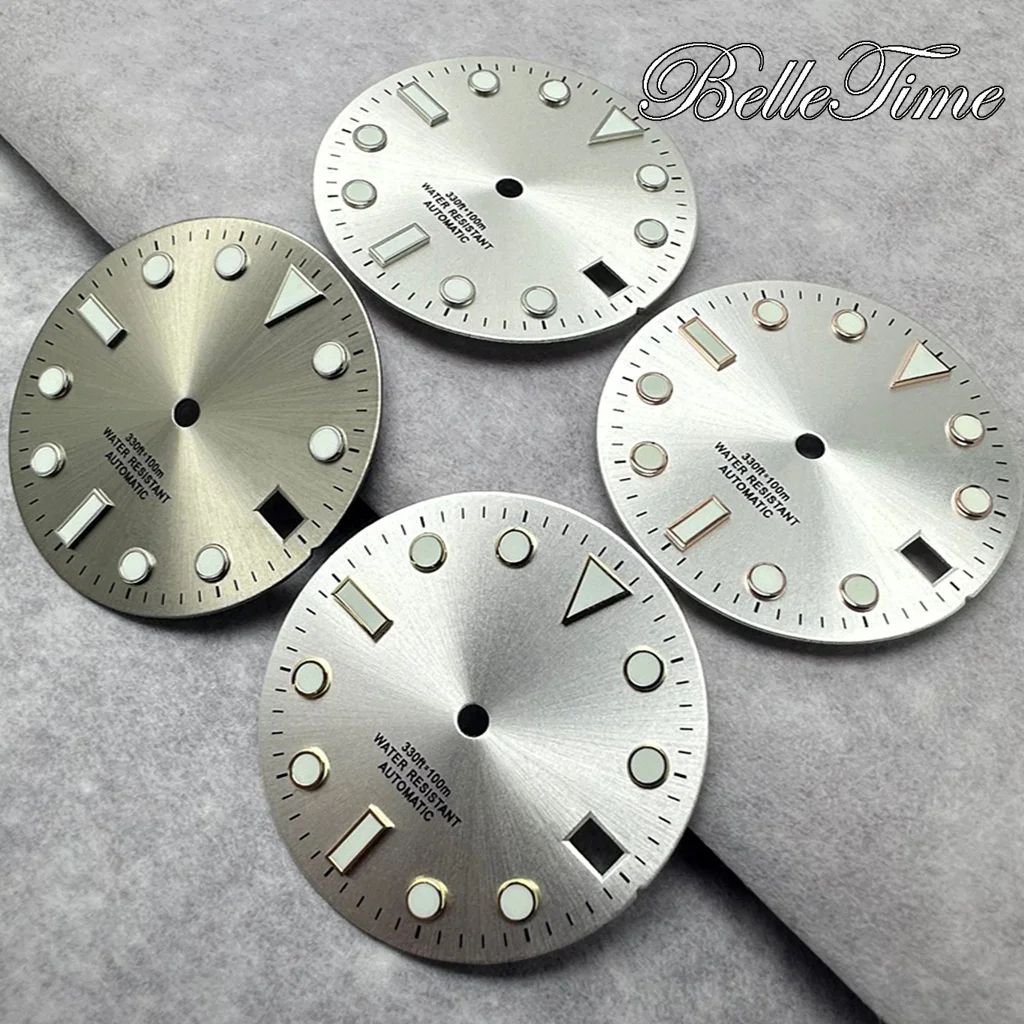 Silver/Gold/Black/Blue/Grey Luminous Date Window Watch Dial, 28.5mm,
