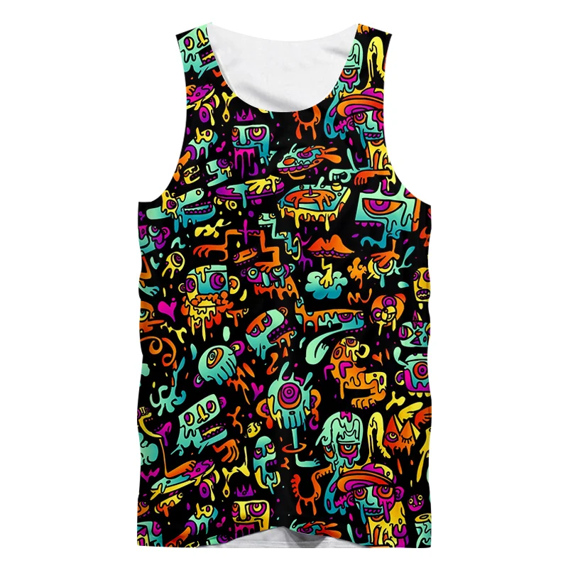 Abstract Graffiti Patterns Tank Tops 3D Print Man/ Women Fashion Campaign Vest Kids Beach Top Summer Oversized Gym Clothing Men