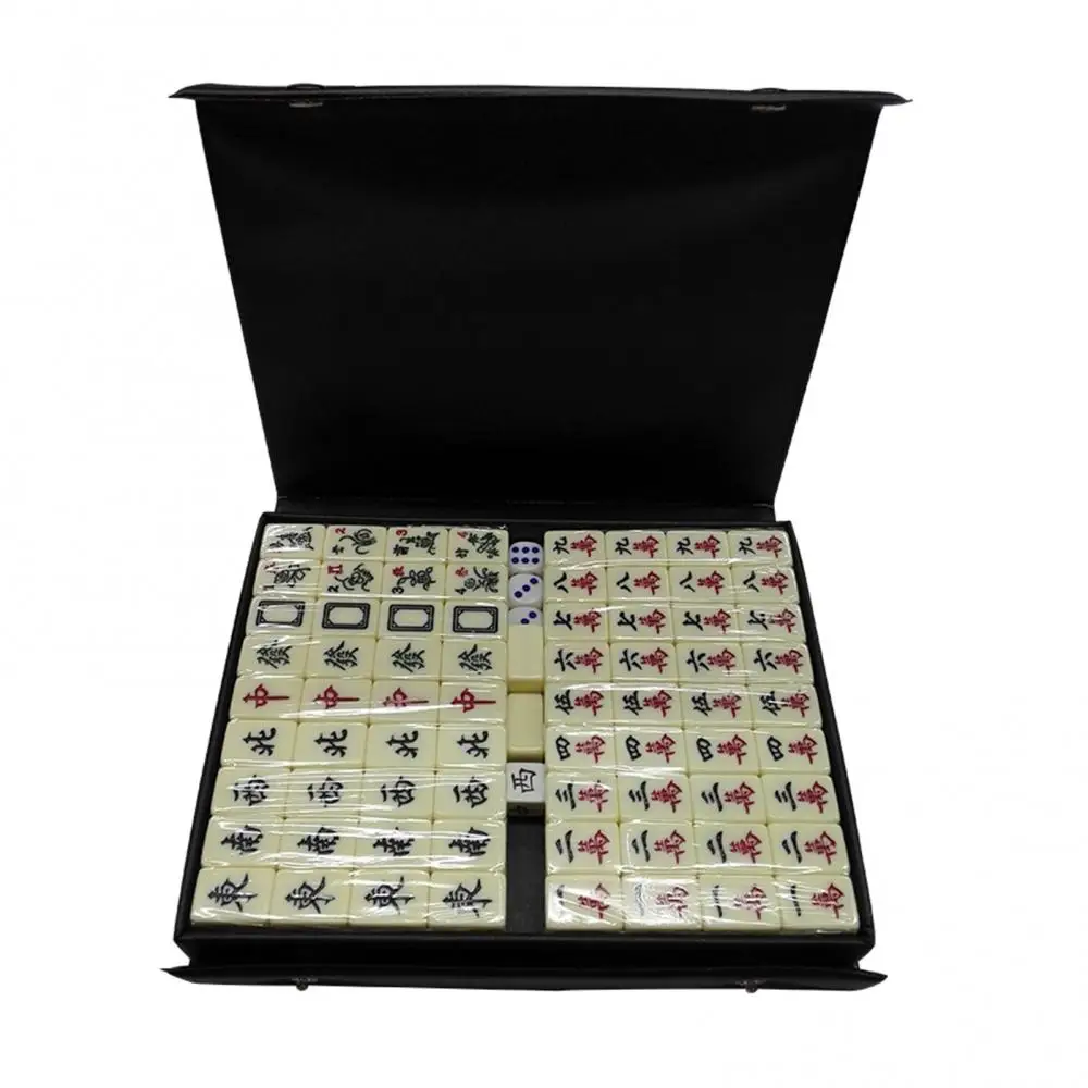 HIZLJJ Mah Jong 144 Tiles Jade Crystal Chinese Mahjong Set Portable with  Deluxe Retro Style Wooden Box for Home Party Gift