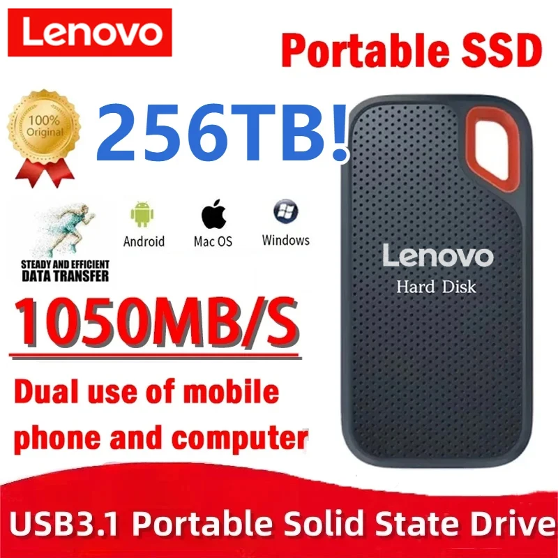 Портативный жесткий диск Lenovo E60, 1 ТБ, 256 ТБ, USB 3,1, HD внешний жесткий диск для ноутбука, PS5, мобильный жесткий диск, HDD