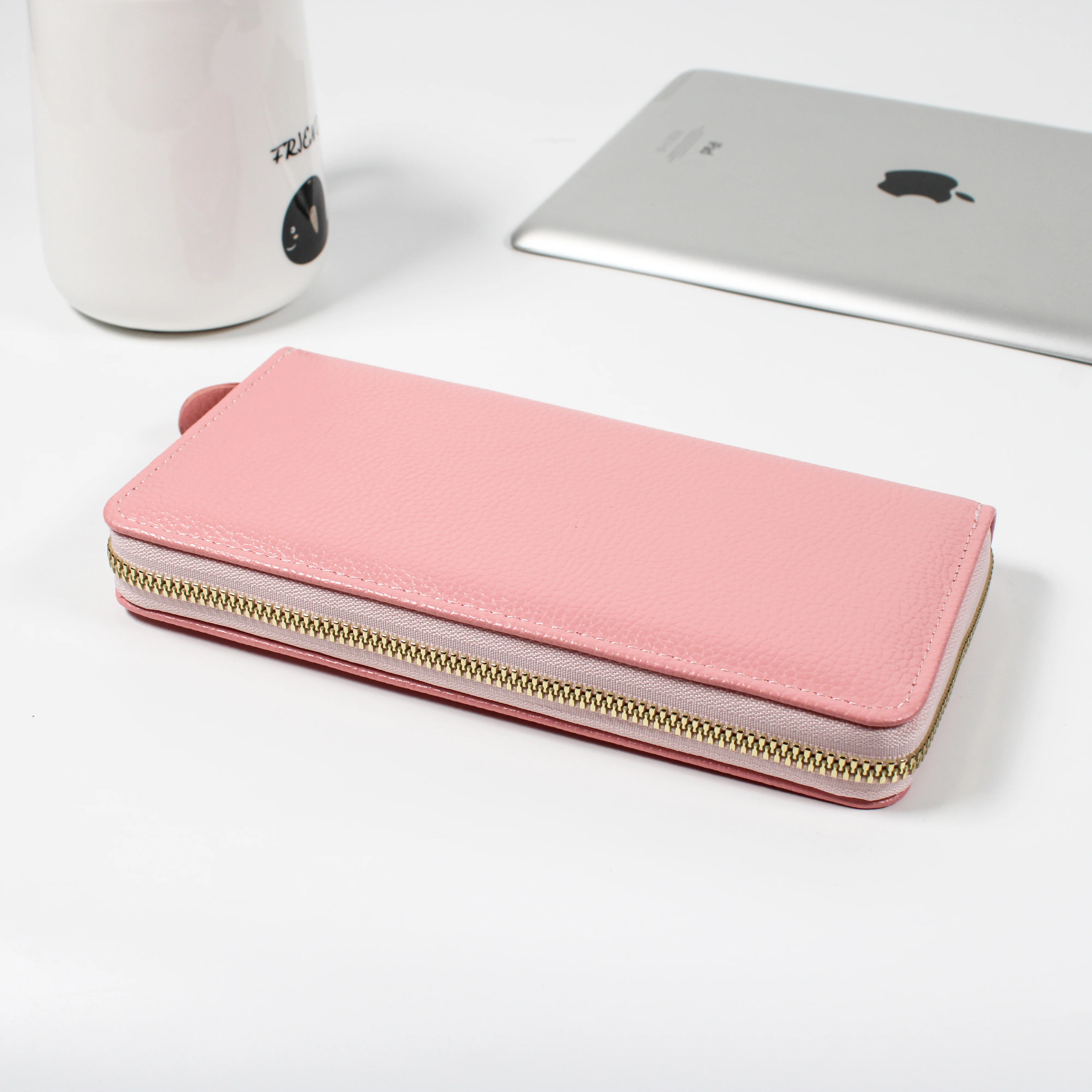 

Bags for women trend 2024 large capacity litchi silk solid color long zipper coin purse folding wallet for identity card holder