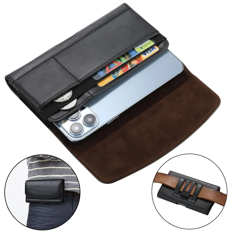 Leather Phone Pouch with Card Holder and Belt Clip