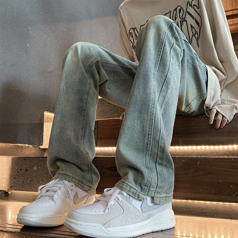 Slim fitting small foot jeans washed into old high streetpants trousers men clothing