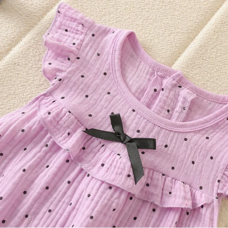 2026 Summer Baby Clothes Girls Dot Bow Romper 0-24M Newborn 100% Cotton O-neck Flutter Sleeve One Piece Bodysuit 4