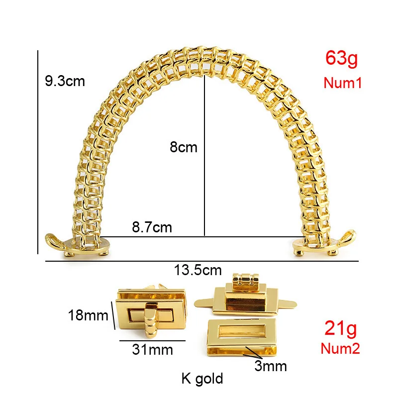 1-2-10Sets K Gold Metal Locks Handles For Women Bags Shoulder Purse Frame Clasps Twist Lock Handbags Replacement DIY Accessories