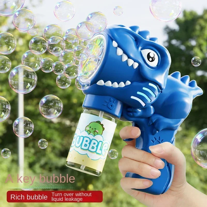 6-hole Dinosaur Bubble Machine Automatic Soap Blower Electric Bubble Gun with Light Fully Automatic Bubble Gun Outdoor Game Toy