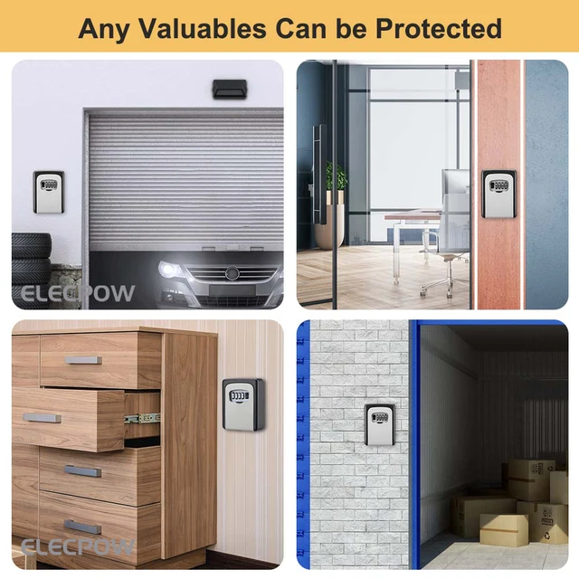 Elecpow Metal Material Password Lock Storage Box Outdoor Waterproof Wall Mount 4 Digit Password Key Box Anti Theft Lock Safe Box 5