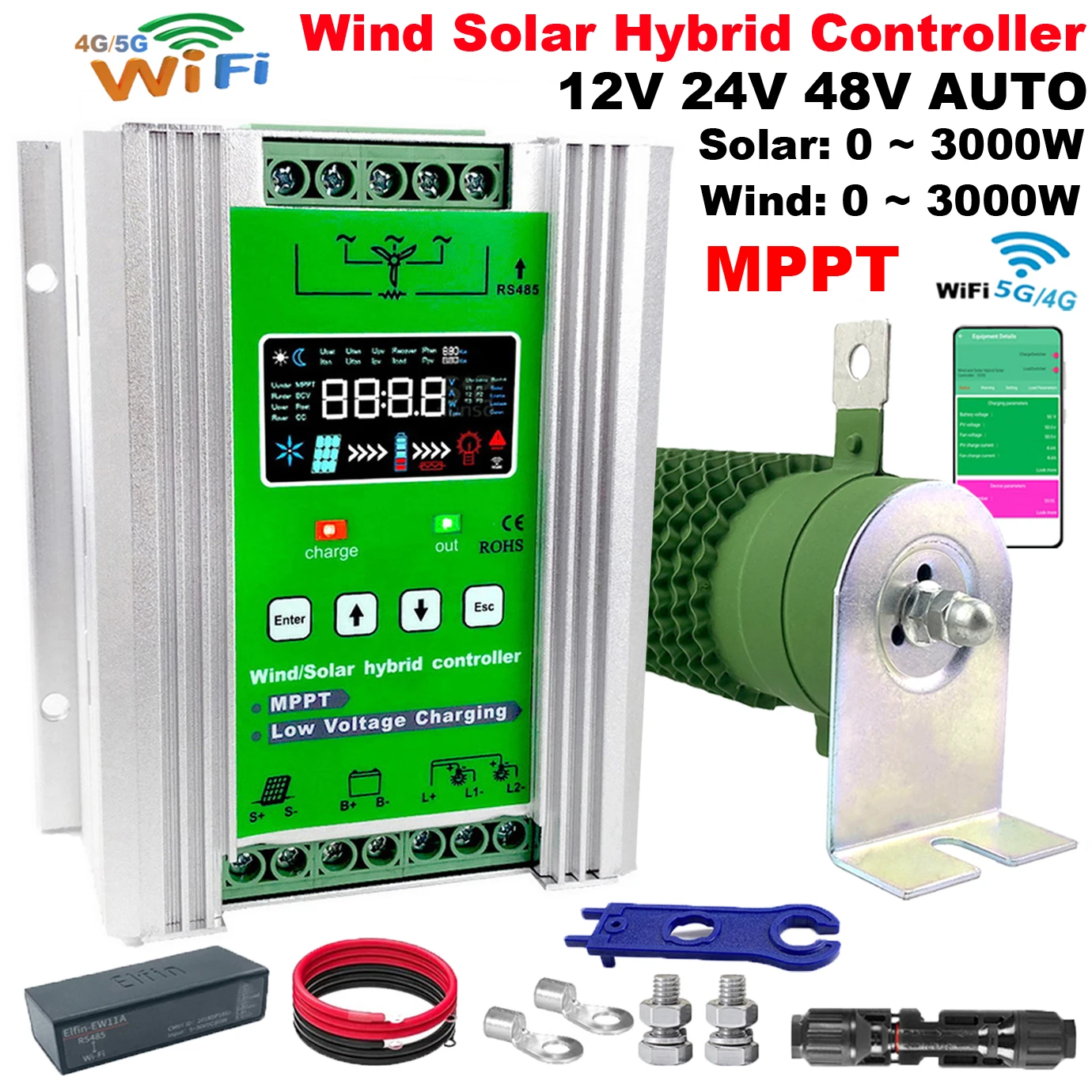 2000W 2500W 1500W 12V 24V 48V MPPT Hybrid Solar Controller กังหันลมแบตเตอรี่ Equalizer wifi โหลดจอแสดงผล LCD Lifepo4 ทั้งหมด 1