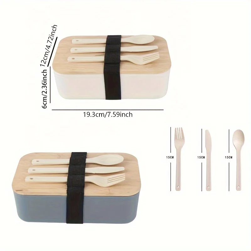 Bamboo Lid Lunch Box And A Set Of Knives, Forks And Spoons Sealed Lunch Box Salad Suitable For Work,School,Camping