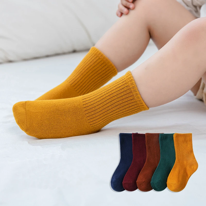

5 Pairs Cotton Socks Children School Boys Winter Thick Kids Warm Girls Pure Color Autumn Socks