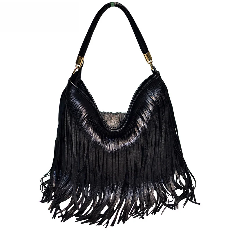 New women's soft leather bag, double-sided tassel bag, hand-held women's bag, single shoulder crossbody bag, hand-held large bag_voghion.com