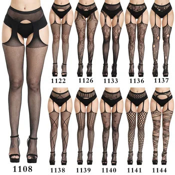 Lingerie sexy da donna scava fuori collant calze di pizzo femminile coscia alta a rete ricamo collant trasparente calze a righe 1