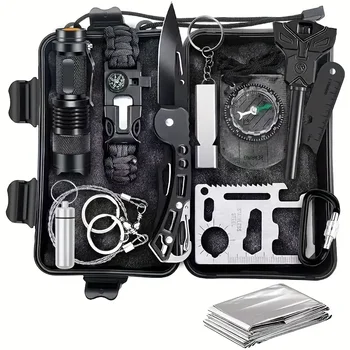 Survival Kit military Camping Multifunction Defense Equipment First Aid SOS for Wilderness Adventure With knife Thermal Blanket 1