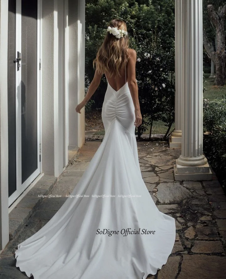 SoDigne Simple Mermaid Wedding Dresses V-neck Sleeveless Satin Elegant Bridal Dress Long Backless Bride Gown vestidos de novia 11 Se1d39993a3684b1a9c28c717ee01fd05C