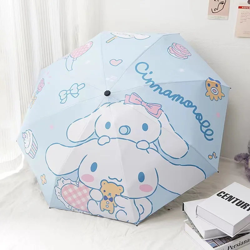 

Зонт Sanrio Cinnamoroll, автоматический складной зонт с черным покрытием, с защитой от солнечного дождя, для похудения, Kuromi Melody, аниме, в подарок