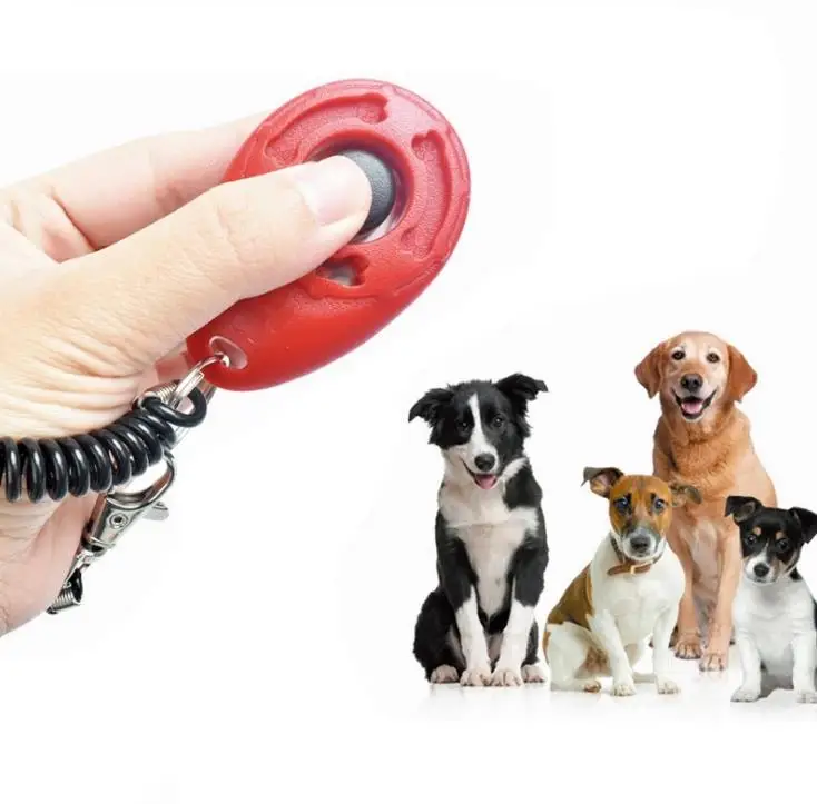 

7 Colors Dog Trainer ABS Pets Teaching Tool Button Clicker Sounder Wrist Band Tractable Pet Trainers Dogs Supplies Plastic