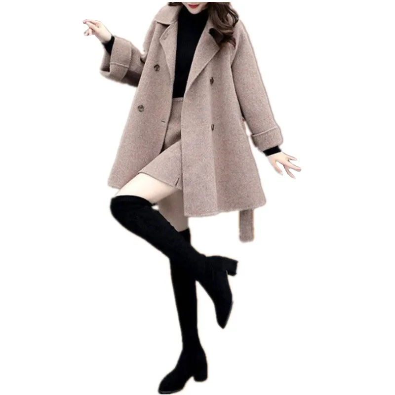 

Nice New Fashion Women Woolen Coat Loose Thick Warm Woolen Overcoat Long Sleeve Solid Color Double Breasted Coats Female F063