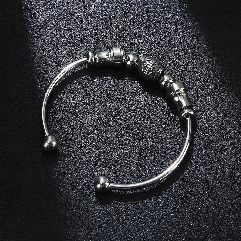 Metal Stainless Steel Classic Jewelry Unisex High Quality Smooth Double Ball Head Waterproof Accessories Vintage Open Bracelet 4