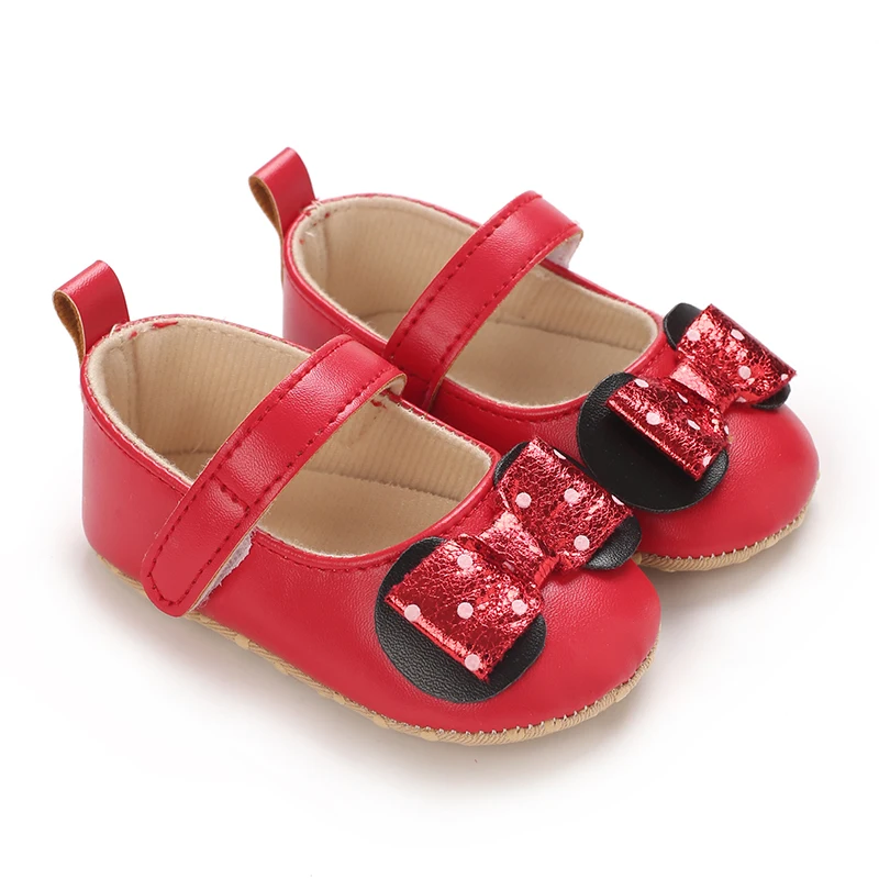 Sweet Baby Shoes Baby Boy Girl Shoes Girl Classic Bowknot Soft Sole Anti-slip PU Dress Shoes First Walker Toddler Crib Shoes 2