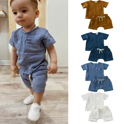 Summer Essential Baby Boys 2 Pieces Tracksuit Clothing Sets Toddler O-Neck Cotton Top T-Shirt+Shorts Suit For Girls Kids Outfits