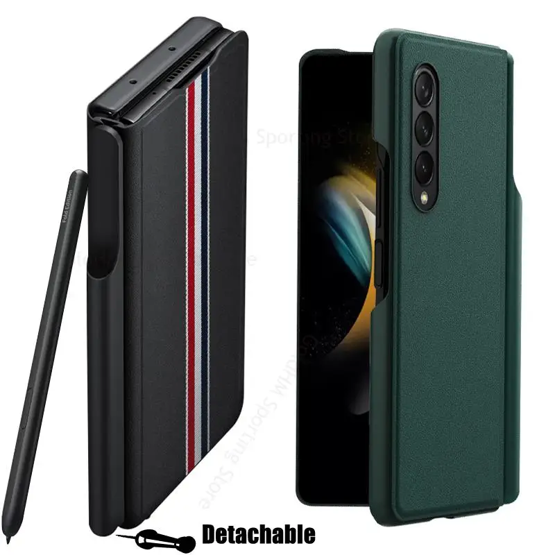

Magnetic Hinge Case For Samsung Z Fold 4 5G Flip Leather Phone Case For Galaxy Z Fold4 Detachable Stylus Holder S Pen Slot Cover