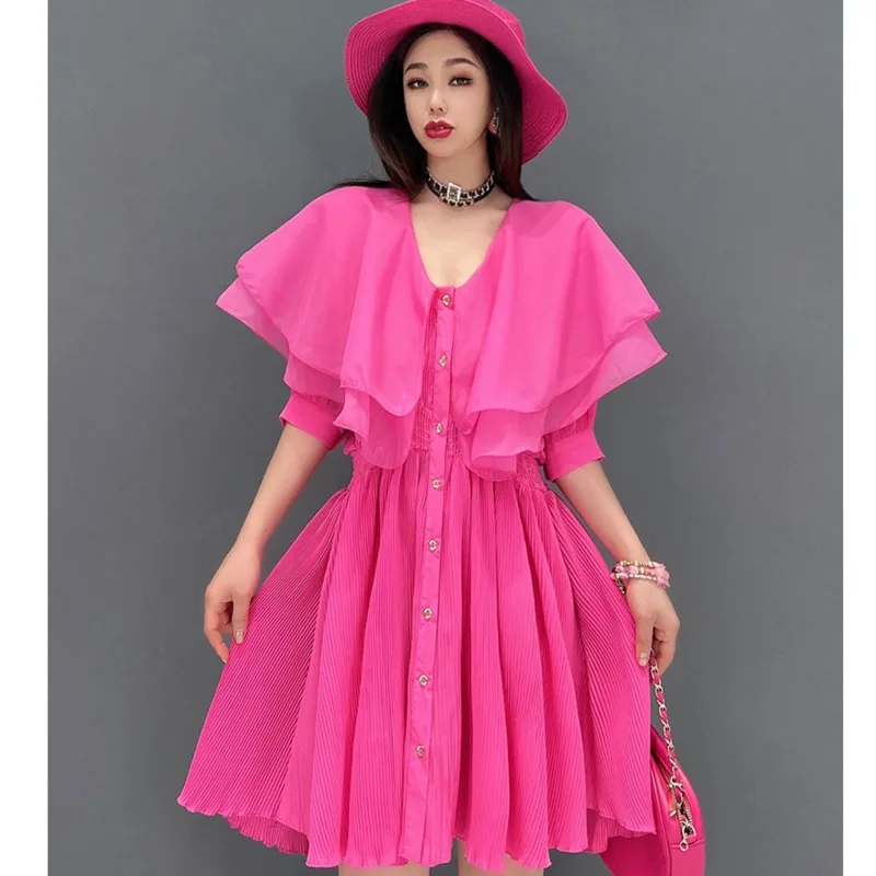

2023 Summer Short Sleeve V-neck Dress Loose Solid Color Dress